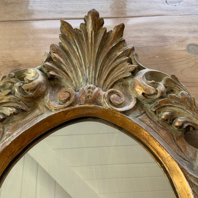 Mid 20th Century Carved Italian Rococo Style Oval Gilt Mirror For Sale - Image 4 of 9