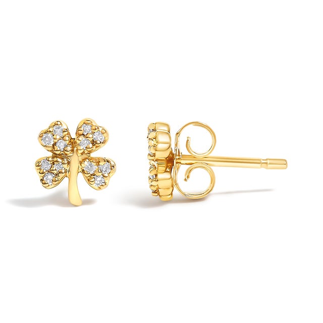 10K Yellow Gold Diamond Accent 4 Leaf Clover Stud Earrings, A Pair For Sale - Image 4 of 5