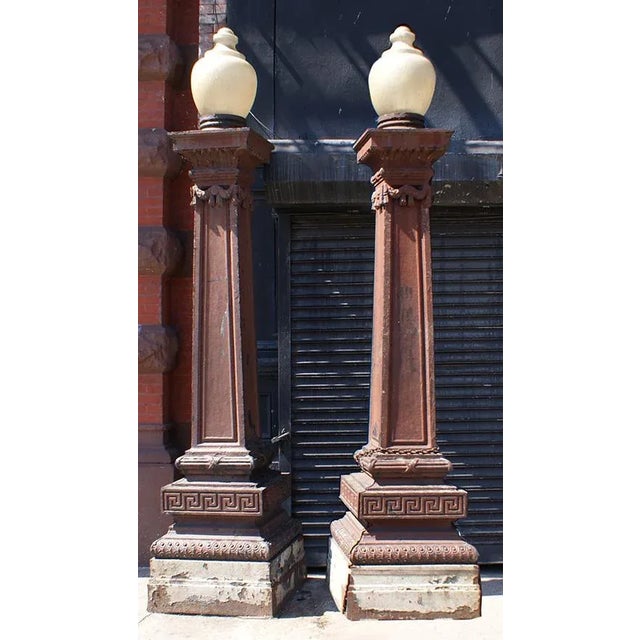 Early 20th Century Antique Cast Iron Entrance Lights - Beaux Arts Style - Large Scale - A Pair For Sale - Image 5 of 5