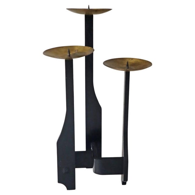Brutalistic Candle Stand in Brass and Wrought Iron, France, 1970s For Sale - Image 10 of 10