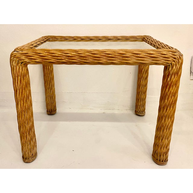Relocation Super Sale! 1980s Twisted Rattan Modern Coastal Style Side Table For Sale - Image 4 of 11