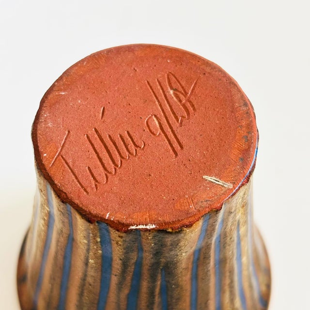 Brown Blue Striped Studio Pottery Cup For Sale - Image 8 of 8