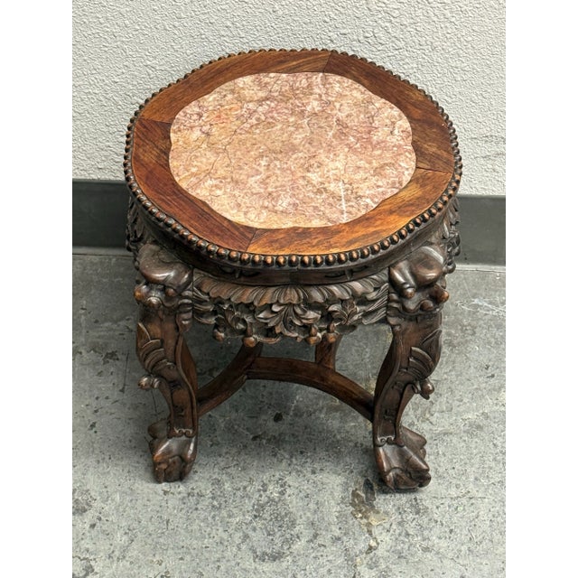 Antique Chinese Carved Rosewood + Marble Plant Stand For Sale - Image 12 of 12
