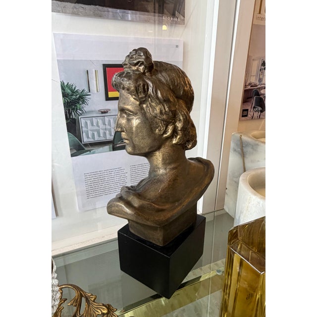 Wood Neoclassic Style Bronze Female Bust Sculpture For Sale - Image 7 of 10