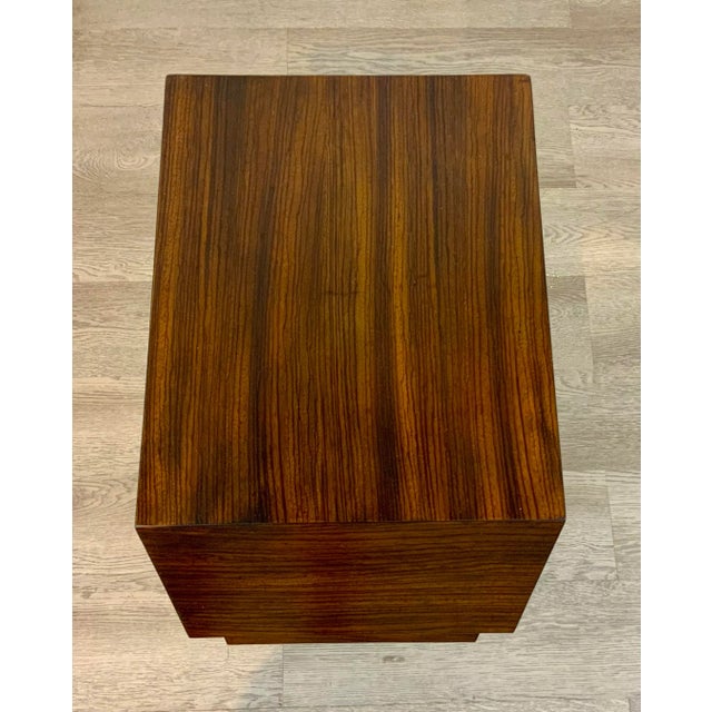 Original Retail $1347, stylish Global View Modern Zebra Wood Finished Zig Zag Side Table, showroom floor sample