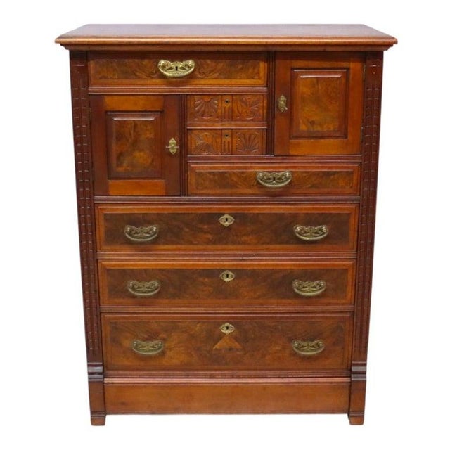 Late 19th Century Eastlake Aesthetic Walnut & Burl Gentleman’s Chest C1890 For Sale - Image 5 of 14