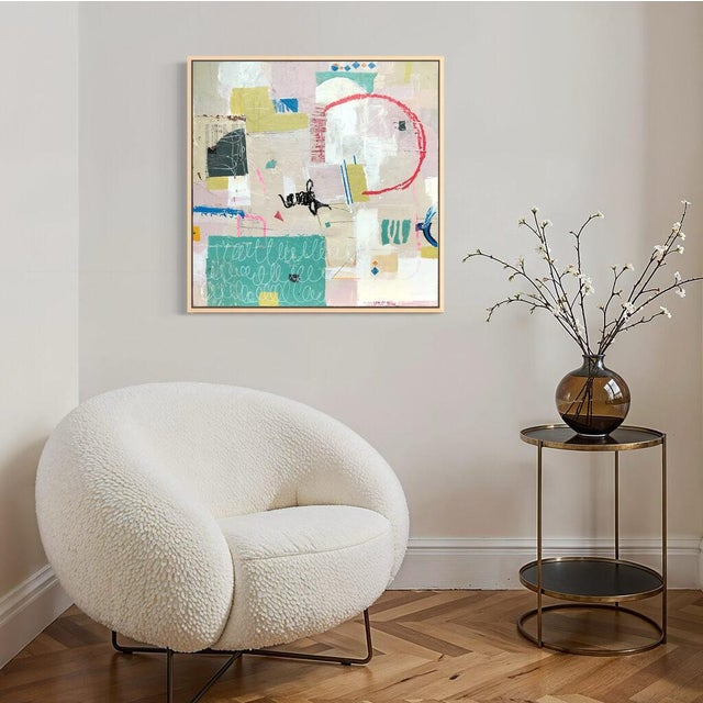 Christiane Corcelle "Entering With Alfred" Mixed Media on Board, Framed Abstract Collage Painting in Teal and Blush, 2022 For Sale In Boston - Image 6 of 6