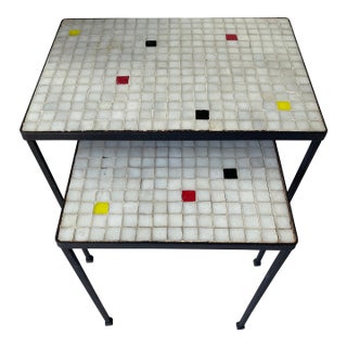Floris Fiedeldij for Artimeta Attributed 1950's Glass Mosaic Top and Iron Nesting Tables For Sale