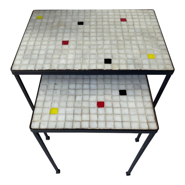 Floris Fiedeldij for Artimeta Attributed 1950's Glass Mosaic Top and Iron Nesting Tables For Sale