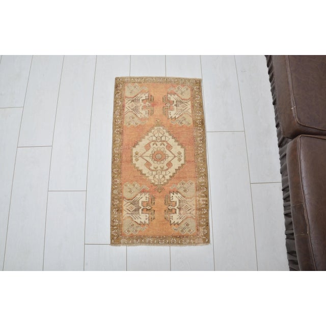 Orange Hand Knotted Vintage Small Carpet For Sale In Phoenix - Image 6 of 6