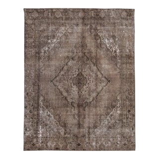 Brown Vintage Overdyed Handmade Medallion Wool Rug 8'6" X 11'6" For Sale