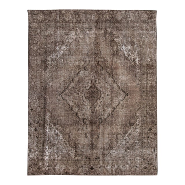 Brown Vintage Overdyed Handmade Medallion Wool Rug 8'6" X 11'6" For Sale