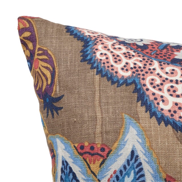 Early 21st Century Schumacher Zanzibar Linen Print Pillow in Cerulean For Sale - Image 5 of 9