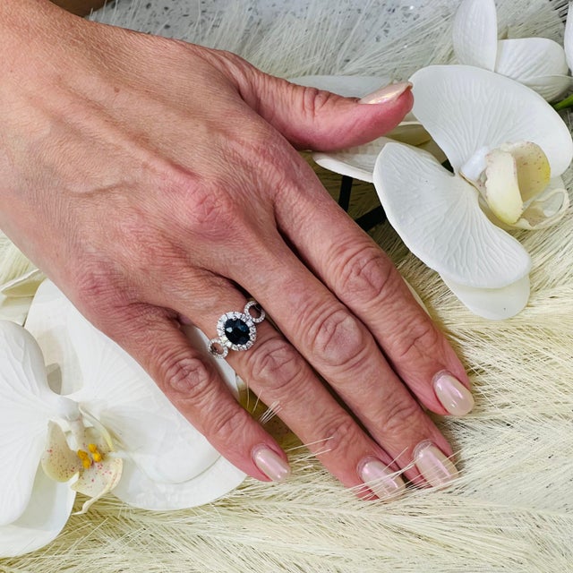 Natural Sapphire Diamond Ring Size 6.25 14k W Gold 2.93 TCW Certified For Sale - Image 4 of 10