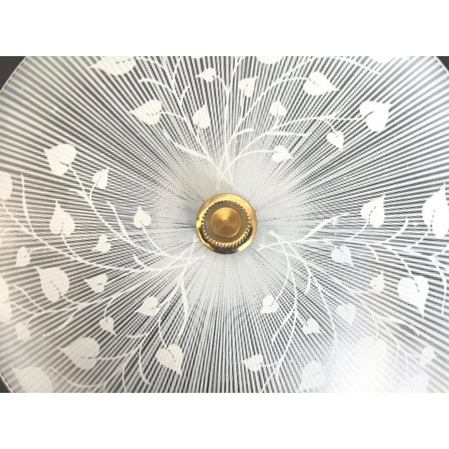 Lovely mid century textured glass flush mount ceiling light reverse painted in white stripes overlaid with trailing heart-...