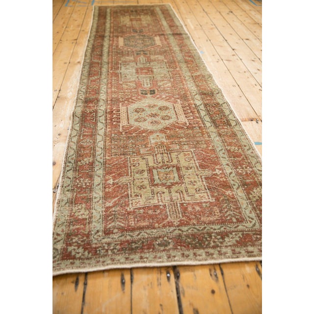 1940s Vintage Persian Karaja Hook & Latch Medallion Wool Rug Runner For Sale - Image 10 of 12