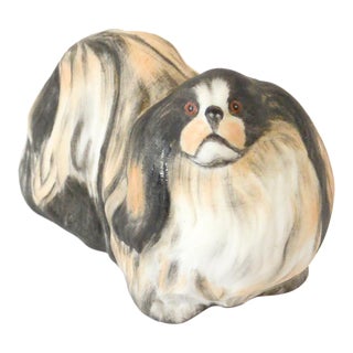 Vintage Hollóháza Hungary Pekingese Figurine – Hand-Painted Porcelain Dog – Matte Finish, C. 1980s For Sale