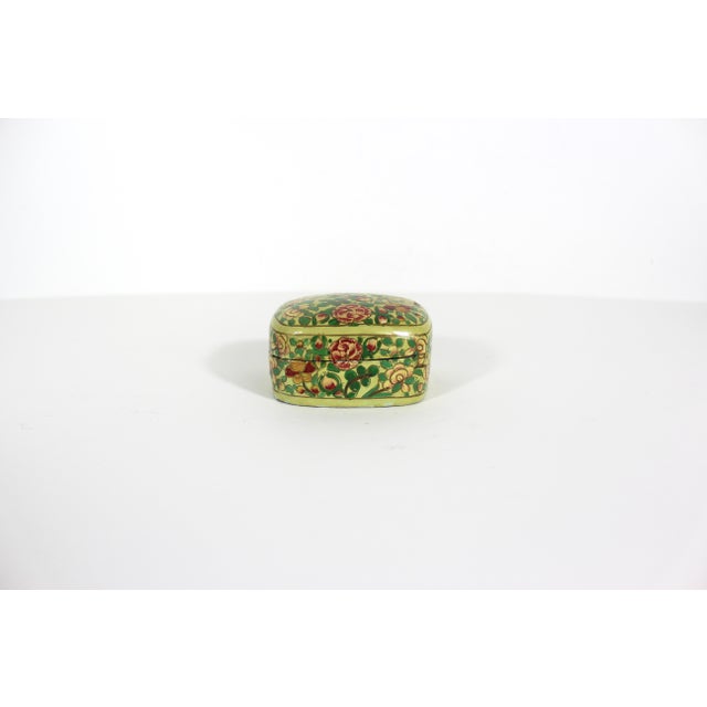 Paper Vintage Hand Painted Kashmir Lacquered Trinket Box For Sale - Image 7 of 8