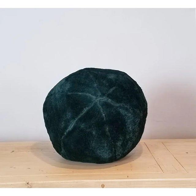 Contemporary Forest Green Faux Fur Ball Pillow For Sale - Image 3 of 4
