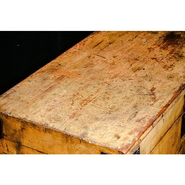 19th Century Rustic Hand Painted Antique Country Wood Box Storage Chest Trunk Home Decor Farmhouse Style For Sale - Image 5 of 12
