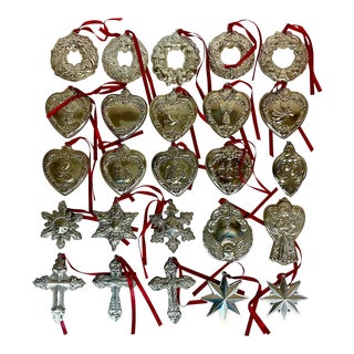1989-2005 Vintage Baroque Hollywood Regency Wallace Sterling Silver Christmas Ornaments - Set of 25 For Sale