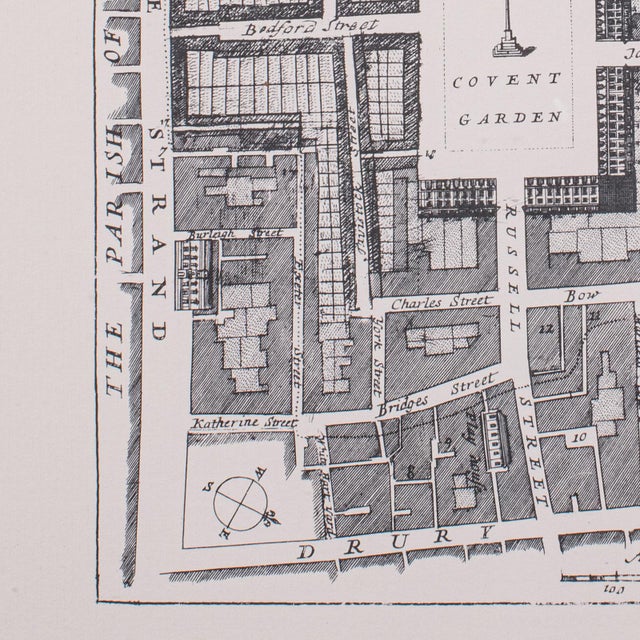 Glass Vintage 18th Century Street Map, London, Covent Garden, the Strand, Cartography For Sale - Image 7 of 11