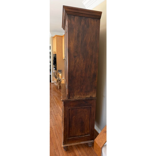 Antique-Style Pine Step-Back Hutch With Wavy Seedy Glass Doors For Sale In Baltimore - Image 6 of 10