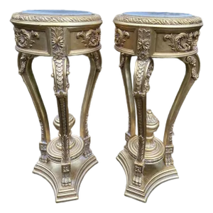 Late 20c French Louis XVI Gold Beech Marble Side Tables Pair