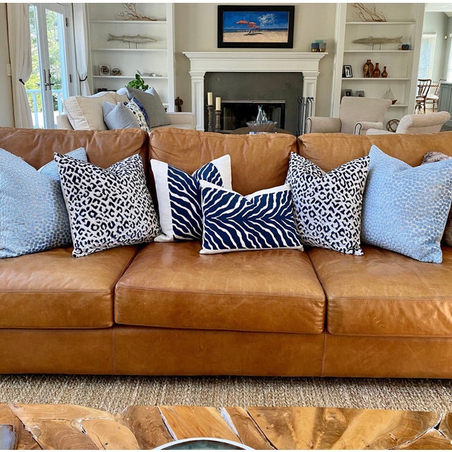 Not Yet Made - Made To Order Navy Leopard Print Velvet Throw Pillow With Feather Down Insert For Sale - Image 5 of 6