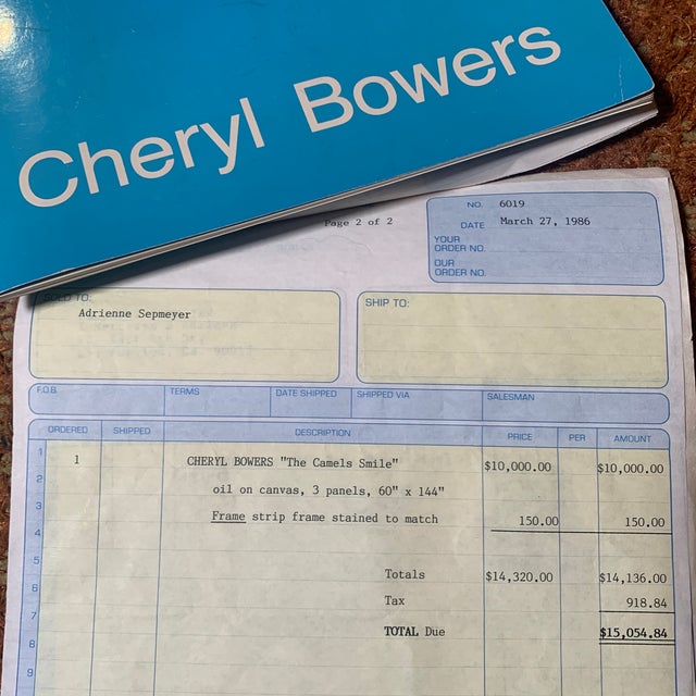 1980’s Modern Abstract Extra Large Triptych Painting by Cheryl Bowers/Ciel Bergman- “The Camels Smile” Signed and Dated For Sale In Los Angeles - Image 6 of 13