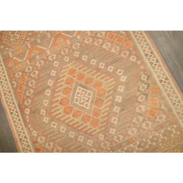 Cream Mid 20th Century Zabihi Collection Turkish Kilim Runner - 3' x 13'4" For Sale - Image 8 of 12