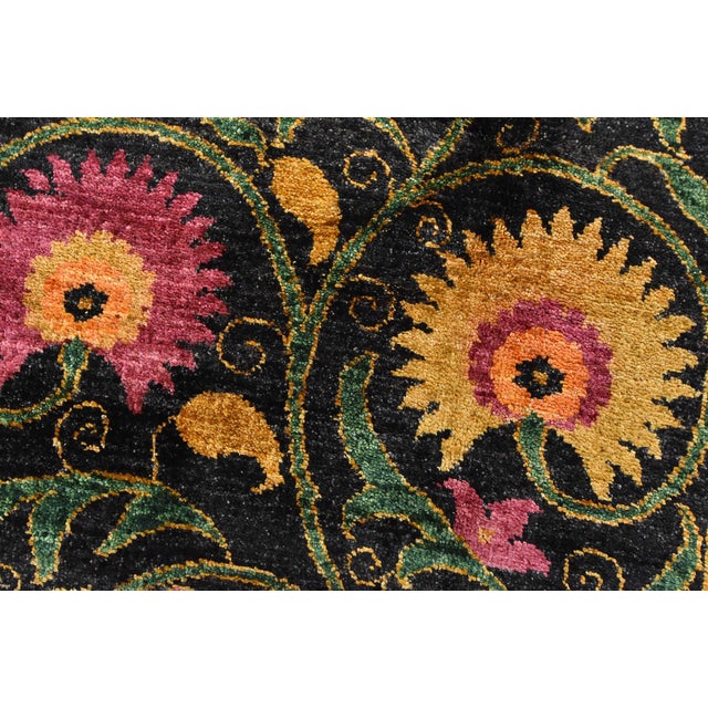 Textile Suzani Rug 8'3'' X 10'6'' Black Wool Traditional Hand-Knotted Oriental Carpet For Sale - Image 7 of 12