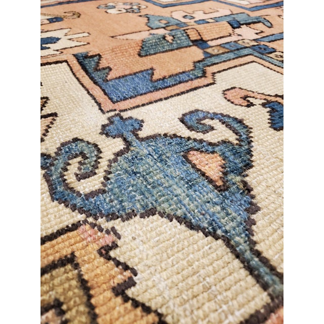 Textile Antique Persian Serapi Carpet, Geometric, Ivory Hand Knotted Wool Oriental Rug For Sale - Image 7 of 18