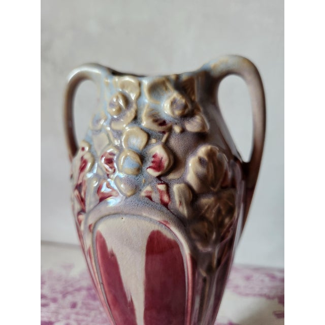 Art Nouveau Burgundy Barbotine Vase with Floral Relief, 1900s For Sale - Image 6 of 16
