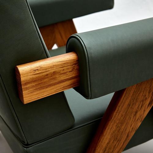 Capitol Complex Teak and Green Leather 053 Armchair by Pierre Jeanneret for Cassina For Sale - Image 10 of 15