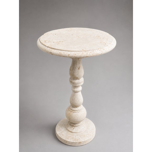 Contemporary Handcrafted Travertine Marble Side Table 12" Round X 20"h | Stone Accent Table For Sale - Image 3 of 5