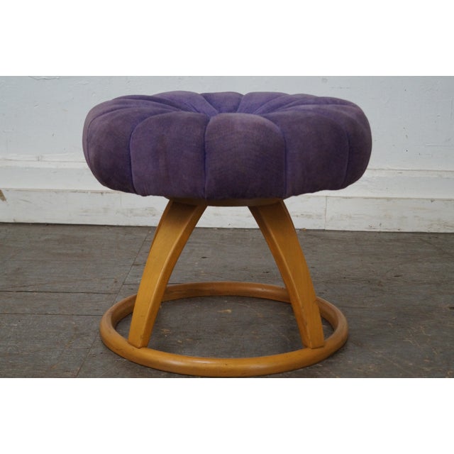 Heywood Wakefield Mid Century Modern Revolving Vanity Stool Pouffe | Chairish