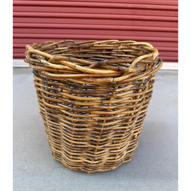 Vintage Rustic European Thick Wicker Basket For Sale In Palm Springs - Image 6 of 6