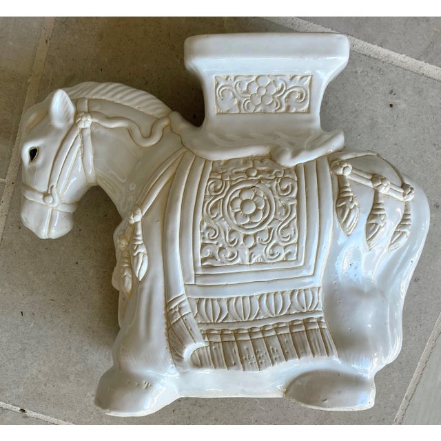 Circa 1980 Fabulous Linen-Hued Earthenware Pony Garden Stool / Plant Stand For Sale - Image 15 of 18