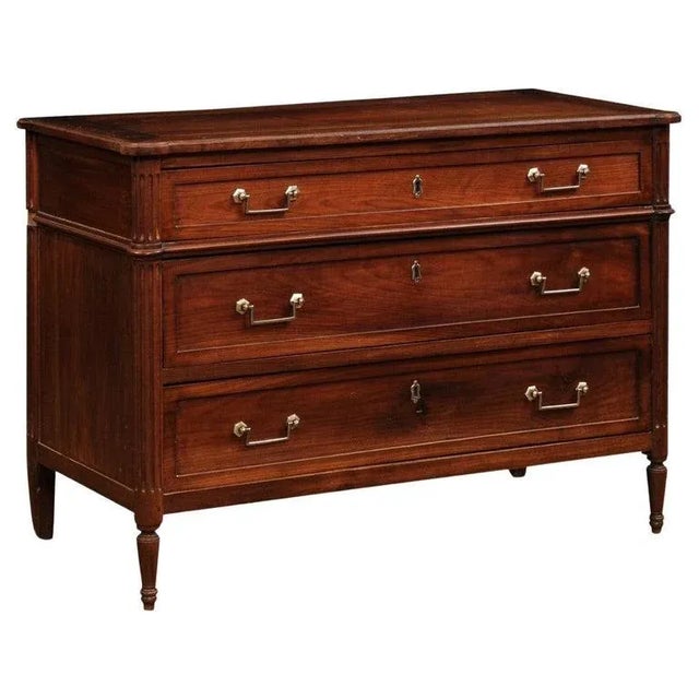 19th Century French Louis XVI Style Cherry Three-Drawer Commode with Fluting For Sale - Image 13 of 13