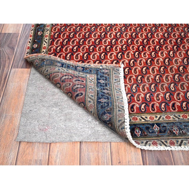 1960 Red Vintage Persian Senneh Soft Wool Distressed Look Hand Knotted Runner Rug For Sale - Image 4 of 7