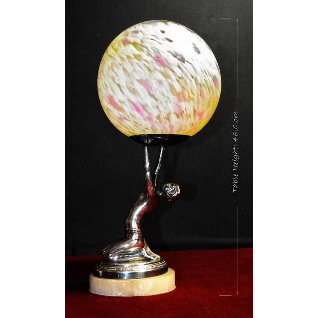 French Art Deco Chrome Figural Dancer Lamp with Opaline Glass Globe, 1930s For Sale - Image 3 of 18
