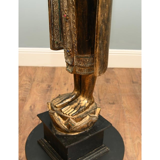 Glass Carved Burmese Buddha Statue in Giltwood, 1950s For Sale - Image 7 of 13