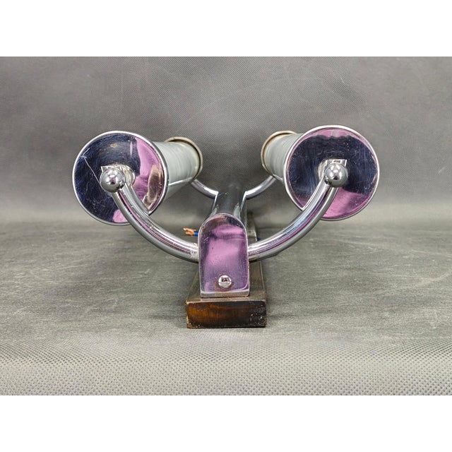 1930s Large Art Deco Chrome and Glass Wall Light, Former Czechoslovakia, 1930s For Sale - Image 5 of 10