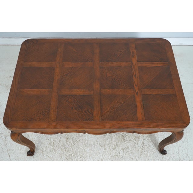 French Provincial Vintage Parquetry French Provincial Oak Dining Table & 6 Chairs For Sale - Image 3 of 18