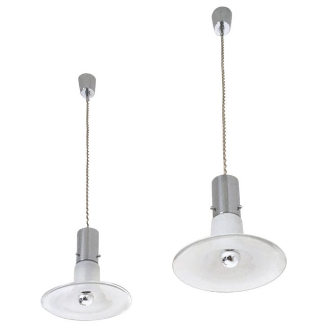 Silver White Murano Glass Pendants attributed to Alessandro Pianon for Vistosi, Set of 2 For Sale - Image 8 of 8