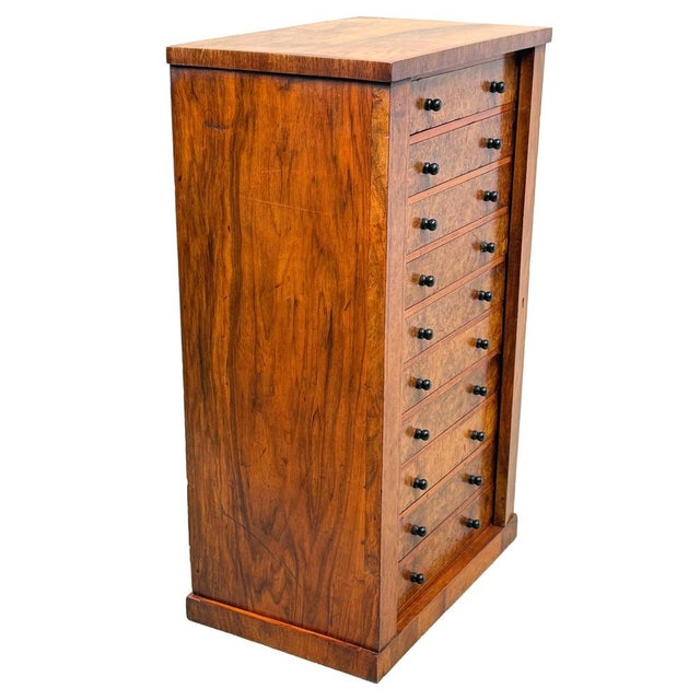 An Extremely Attractive And Very Good Quality Mid 19th Century Walnut, and Burr Walnut, Miniature Childs Wellington Chest,...