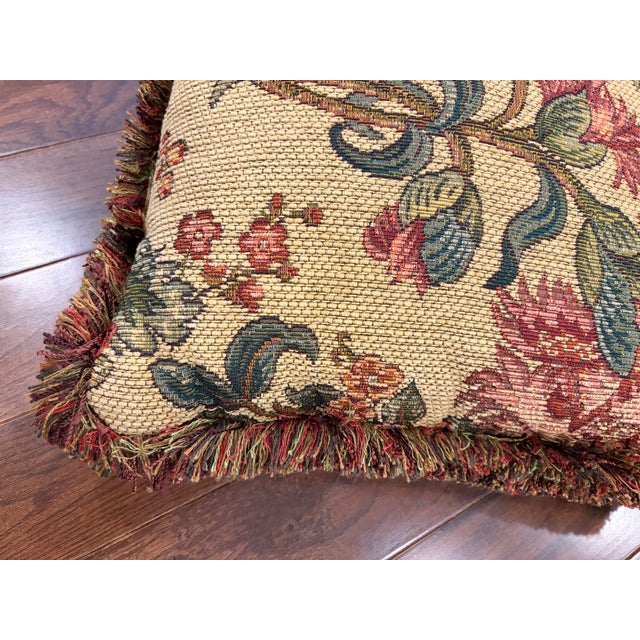 Late 20th Century Vintage Aubusson Style Floral Tapestry Throw Pillows With Fringe Trim - Pair For Sale - Image 5 of 11