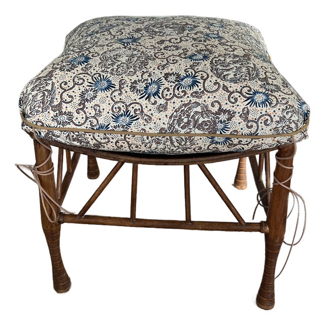 Antique English Thebes Stool With Custom Pierre Fret Le Manach Down Filled Cushion For Sale