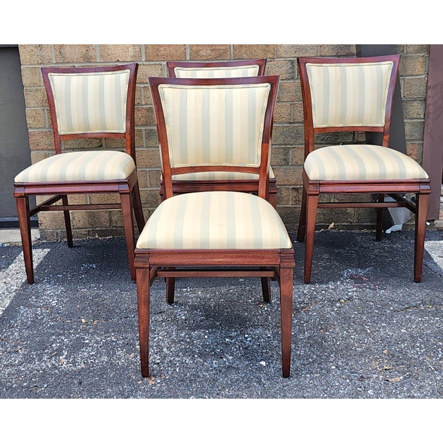 Traditional Mid 20th Century Federal Style Solid Mahogany Upholstered Dining Chairs, Refinished- Set of 4 For Sale - Image 3 of 12